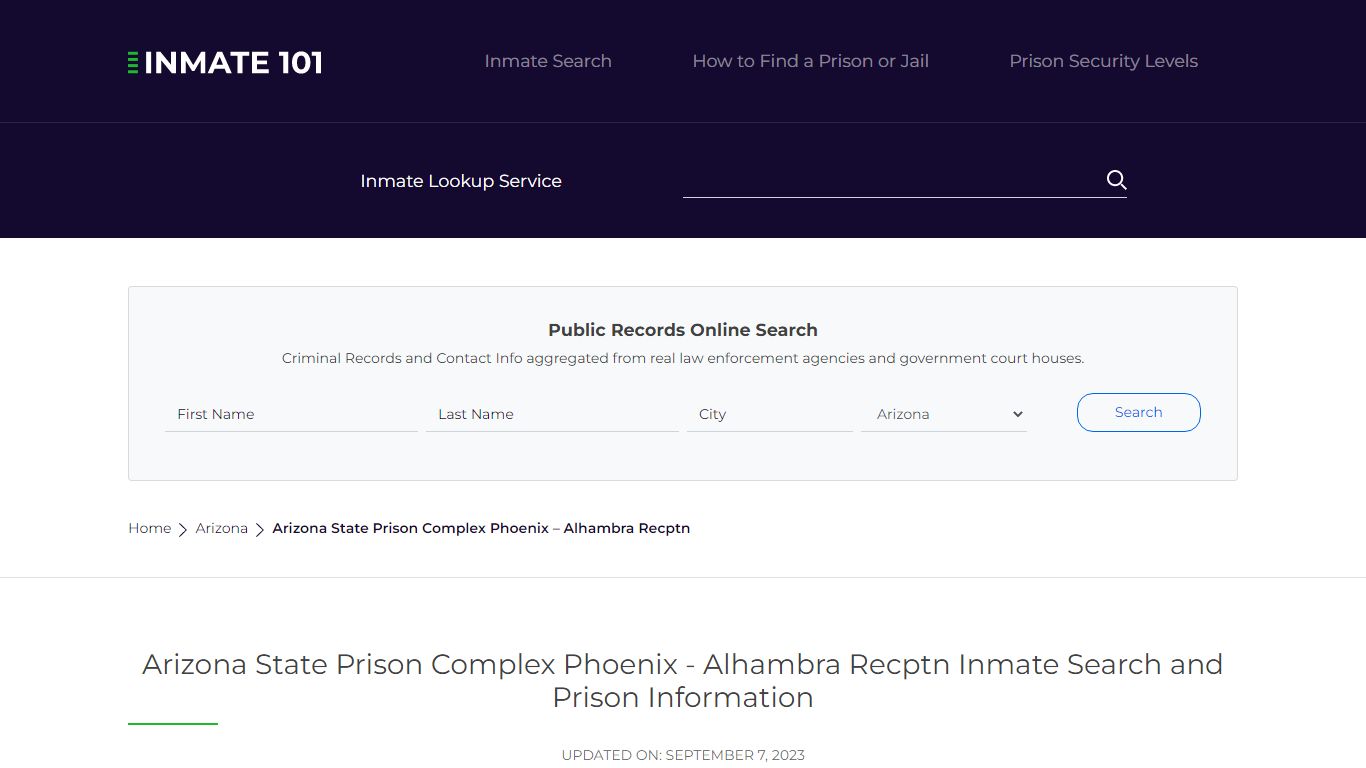 Arizona State Prison Complex Phoenix - Alhambra Recptn Inmate Search ...